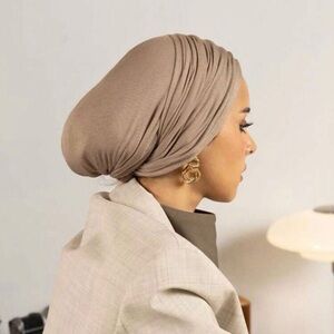 Taupe Jersey Headwrap - Sleek Turban Style scarf